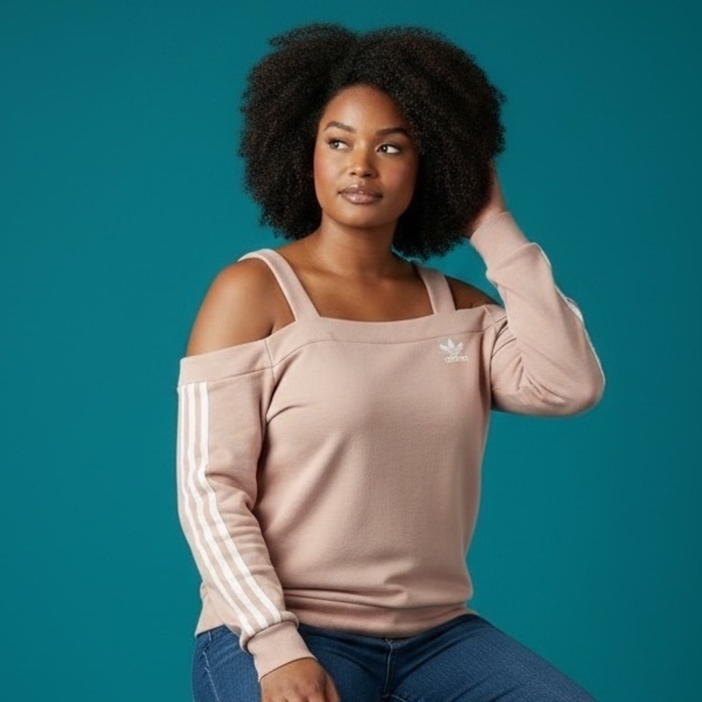 Adidas Originals Medium Pink Sweatshirt Cold Shoulder Trefoil 3 Stripe Y2K